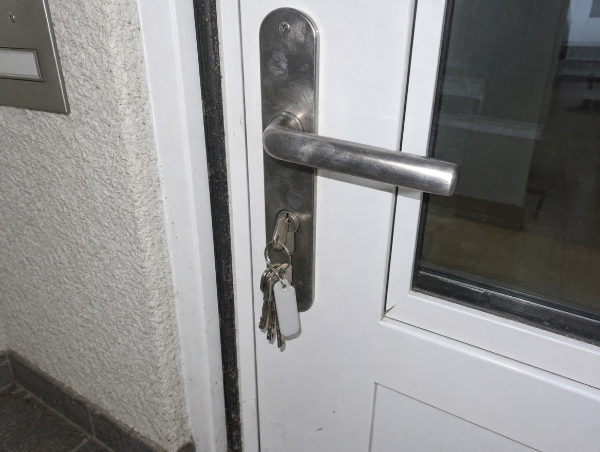 Haustür mit Schlüsselbund im Zylinder